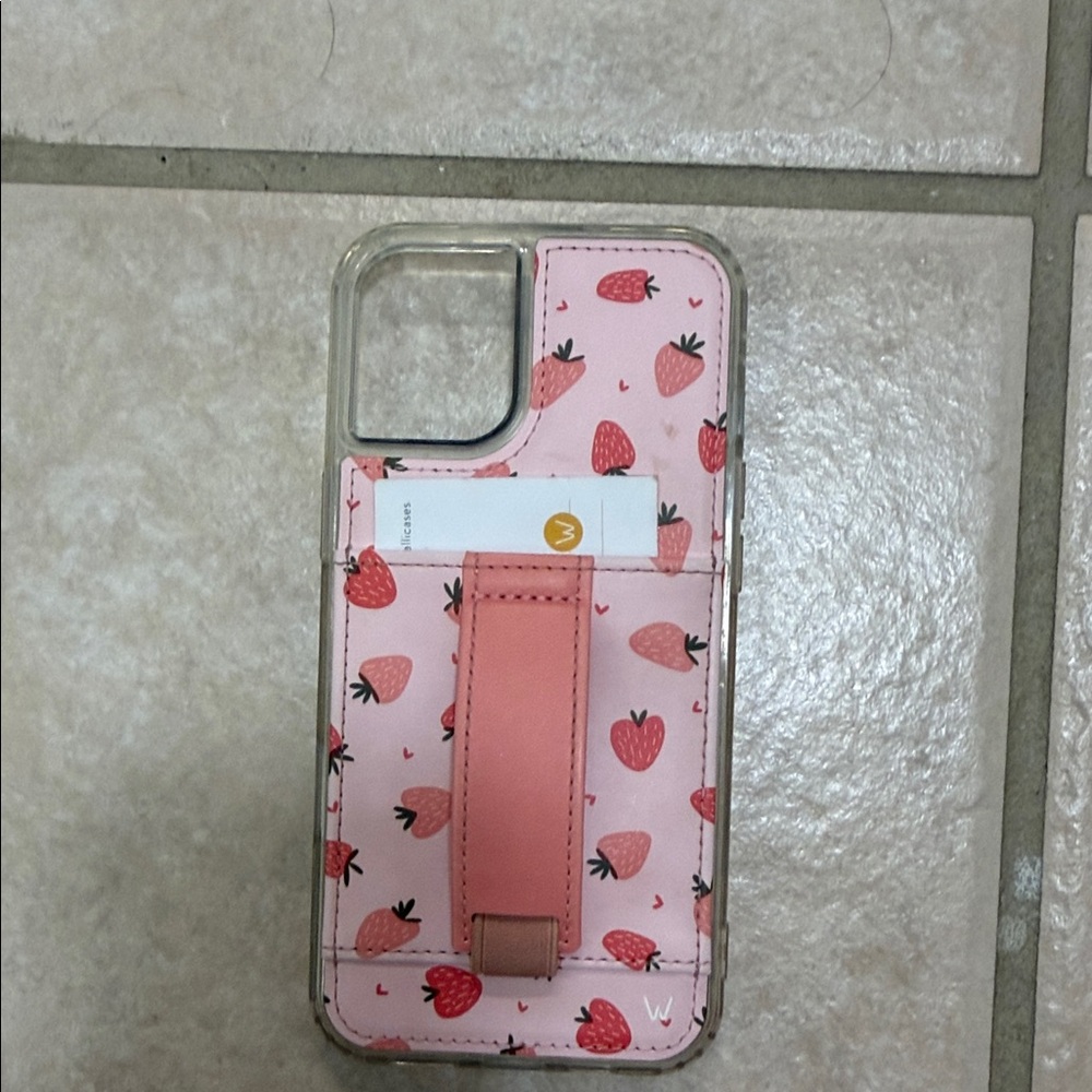 Strawberry Pattern Phone Case with Card Holder iPhone 16 Plus